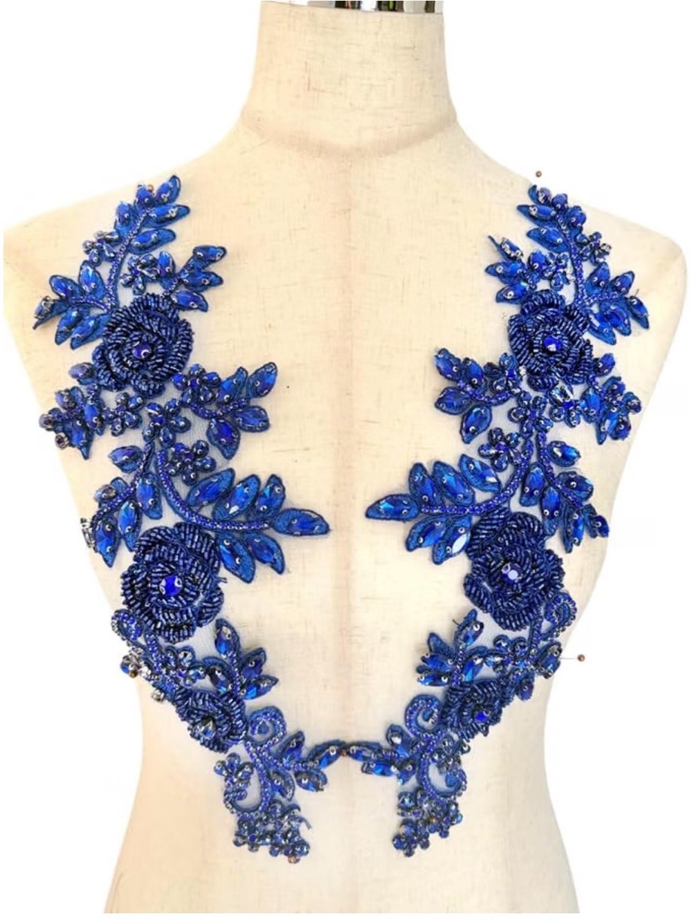 Beaded Rose Flowers &Leaves Rhinestone Pair Applique